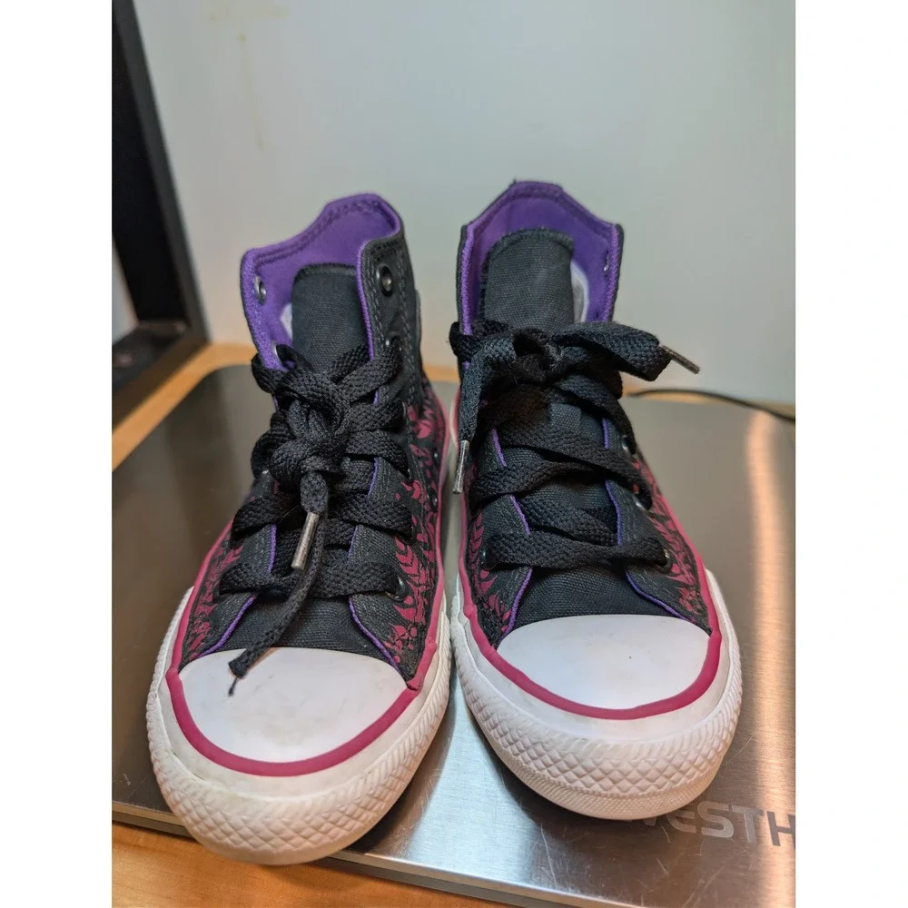 Kids‎ Converse All Star High Top Sneakers Frozen Anna Purple Black Size 11 D1